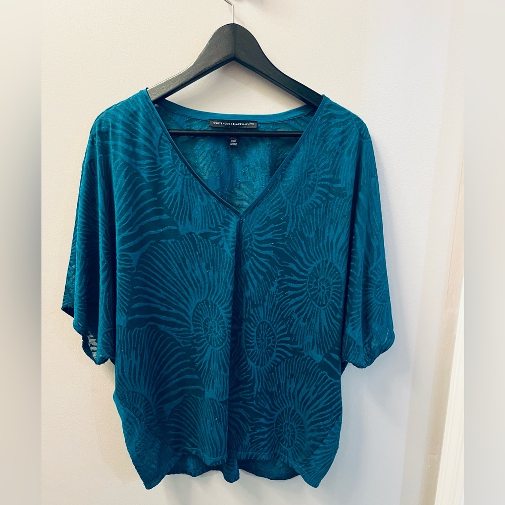 White House Black Market Turquoise Sheer Blouse Size L